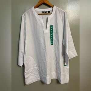 Lands End Womens White Linen Blend Tunic Top Beach Vacation XL NWT